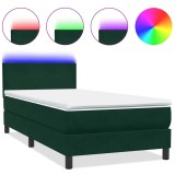 Cumpara ieftin Pat cu arcuri cu saltea si LED, verde inchis, 80x220 cm, catifea