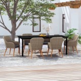 VidaXL Set de masă pentru grădină, 7 piese, cu perne, maro
