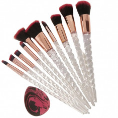 Pensule Make-up Red Fire cu Burete Fond de Ten Cadou, Set 10