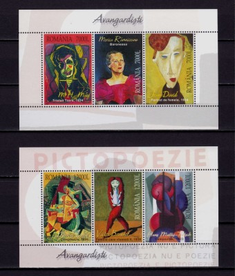 ✅ RO 2004 LP 1671 &amp;quot; Pictura - Arta romaneasca de avangarda &amp;quot; , set colitele 348/349 triptic , MNH foto