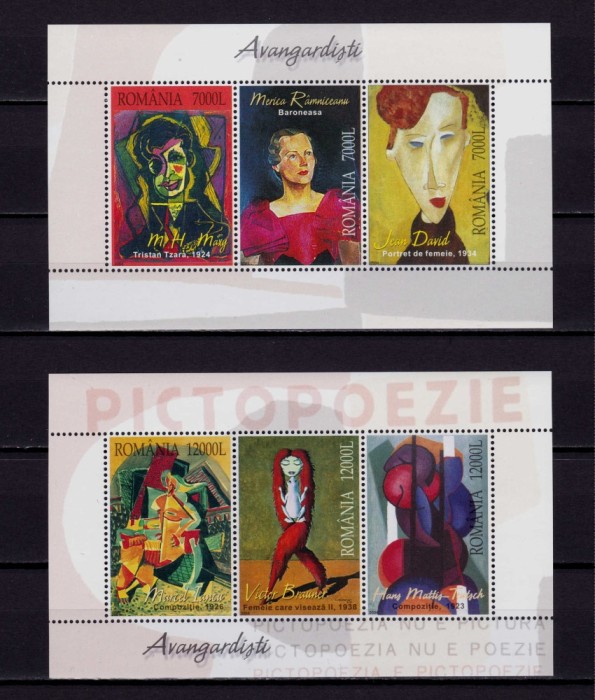 ✅ RO 2004 LP 1671 &quot; Pictura - Arta romaneasca de avangarda &quot; , set colitele 348/349 triptic , MNH