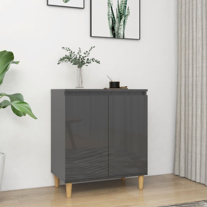 Servantă &amp; picioare lemn masiv gri extralucios 60x35x70cm PAL