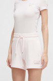 EA7 Emporio Armani pantaloni scurti femei, culoarea roz, cu imprimeu, high waist