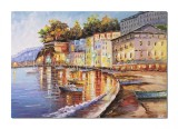 Cumpara ieftin Tablou pictat manual living - Seara in port, stilizat - 100x70cm ulei pe panza in cutit efect 3D