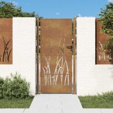 vidaXL Poartă Grădină Oțel Corten 105x205cm, Model Iarbă, Maro, Sistem Blocare, Gard Curte, Durabilă