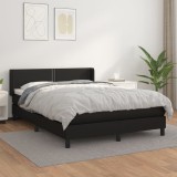 vidaXL Pat box spring cu saltea, negru, 140x200 cm, piele ecologică 3130721