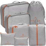 Organizator de călătorie pentru valiză, set de 7 piese, culoare gri/orange, material poliester, dimensiuni multiple, ideal pentru haine, &icirc;ncălțăminte,