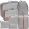 Organizator de călătorie pentru valiză, set de 7 piese, culoare gri/orange, material poliester, dimensiuni multiple, ideal pentru haine, &icirc;ncălțăminte,