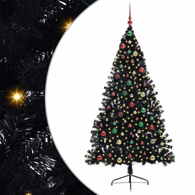 vidaXL Pom de Crăciun artificial pre-iluminat Negru 180 cm PVC 3397149 foto