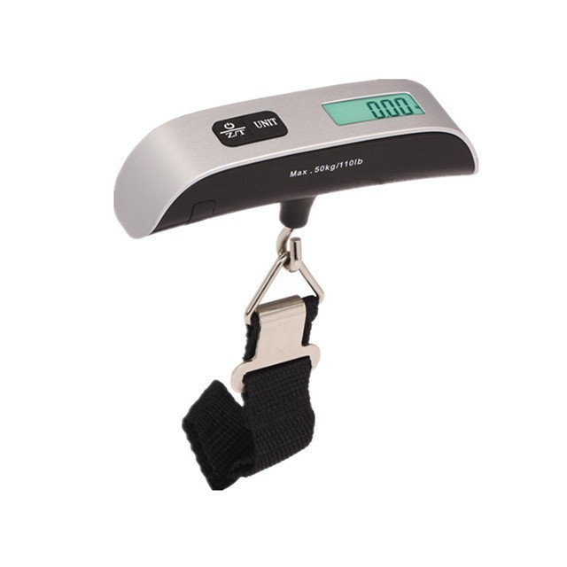 Cantar Digital de Mana Curea, Cantar Portabil, Cantarire Bagaje, Capacitate 50 kg, 12.5 x 2.8 x 2.8 cm, Alb-Negru