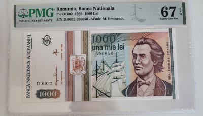 Bancnota gradata 1000 lei 1993 PMG67 foto