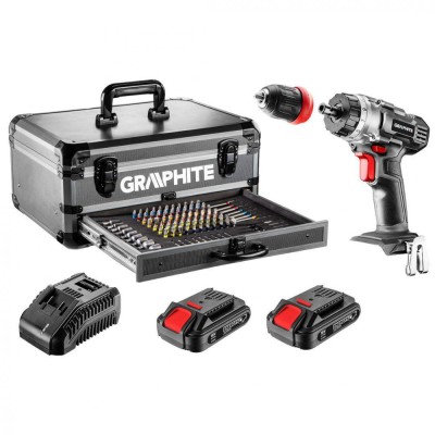 Masina de gaurit cu 2 acumulatori 18V/2.0 Ah, 10 mm, cutie Al,109 accesorii 58G022-PS15 foto