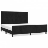 Cadru de pat cu tăblie, negru, 160x200 cm, catifea