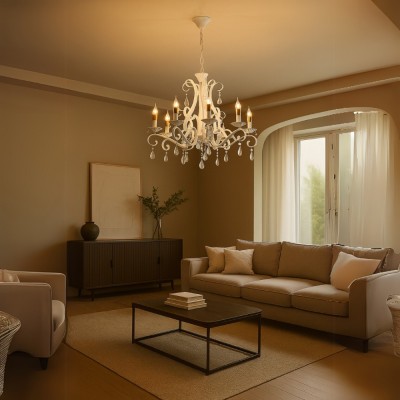 Candelabru DELLI SANTI 6xE14, Diametru 49cm, Alb, Inaltime Reglabila foto