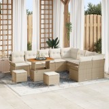 Set de Canapea de Grădină cu 12 Piese cu Perne Bej Ratan Sintetic Acacia