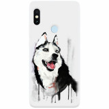 Husa silicon pentru Xiaomi Mi 8, Husky Dog Watercolor Illustration