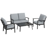 Outsunny Set de Mobilier de Grădină din 4 Piese, cu Canapea, 2 Fotolii și Măsuță de Cafea, 127x74x80 cm, Gri Cărbune | Aosom Romania