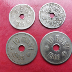 Lot monede 5 bani 1905,5 bani 1906,10 bani 1905,10 bani 1906,Romania.