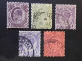 Straits Settlements 1902&ndash;1921 - Set de 5 Timbre Definitive Clasice &bdquo;Regele Edward al VII-lea &amp; Regele George al V-lea cu Ștampilă Singapore&rdquo; -CLN1
