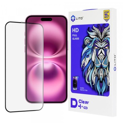 Folie de protectie Ecran Lito D+ Pro pentru Apple iPhone 16 Plus, Sticla Securizata, Full Glue, Neagra foto