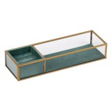 Suport Organizator Bijuterii, Velvet, Sticlă, Cadru Metalic, Verde, 28x9x5cm, Oem