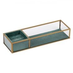 Suport Organizator Bijuterii, Velvet, Sticlă, Cadru Metalic, Verde, 28x9x5cm