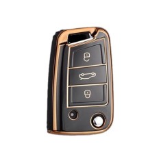 Husa Cheie Auto Briceag Compatibila cu Golf MK7, Tpu, Negru cu contur auriu