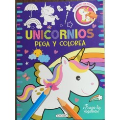 Unicornios pega y colorea (carte de colorat si cu stickere, in limba spaniola)