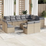 vidaXL Set canapele de grădină, 13 piese, cu perne, bej, poliratan