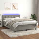 Cumpara ieftin Pat continental cu saltea și LED gri deschis 140x190 cm catifea