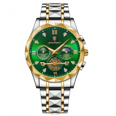 Ceas barbatesc Poedagar Quartz Cronograf Analog Casual Fashion Argintiu Verde foto