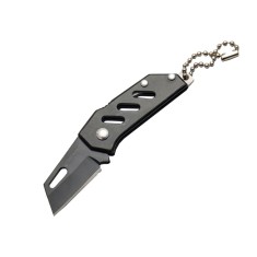 Mini briceag pliabil tip breloc din otel, compact, cu lant pentru chei, negru, 10 cm