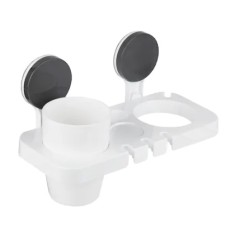 Suport depozitare baie, multifunctional, prindere cu ventuza, din ABS, alb