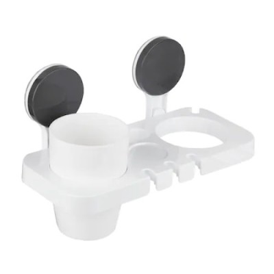 Suport depozitare baie, multifunctional, prindere cu ventuza, din ABS, alb foto
