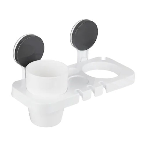 Suport depozitare baie, multifunctional, prindere cu ventuza, din ABS, alb