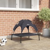Pat ridicat pentru c&acirc;ini cu copertină detașabilă Negru Metal