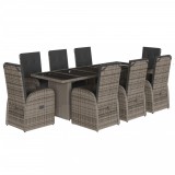 Cumpara ieftin Set mobilier gradina cu perne, 9 piese, gri, poliratan