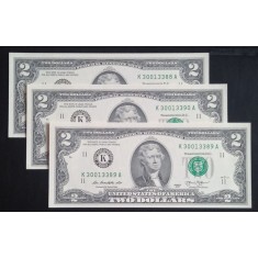 S.U.A., 3 X 2 Dolari 2013, UNC, Consecutive.