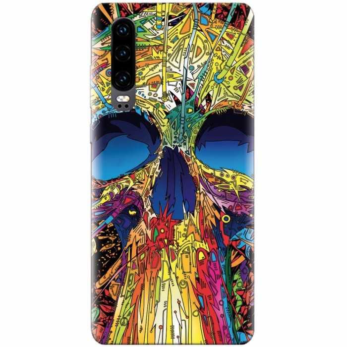Husa silicon pentru Huawei P30, Abstract Multicolored Skull