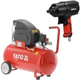 Yato YT-23305 + YT-09544 - Compresor cu ulei 1500 W 50 l 200 l/min 8 bar + Pistol pneumatic 1700 Nm 6.3 bar 198 l/min patrat 1/2 inch