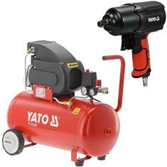 Yato YT-23305 + YT-09544 - Compresor cu ulei 1500 W 50 l 200 l/min 8 bar + Pistol pneumatic 1700 Nm 6.3 bar 198 l/min patrat 1/2 inch