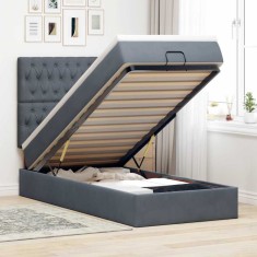 vidaXL Cadru de pat otoman cu saltele Gri &icirc;nchis 90x190cm catifea 3313512