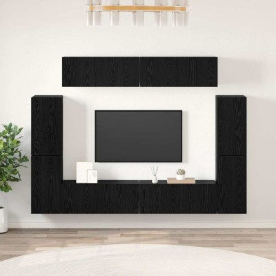 Set comodă TV Pe perete 8 pcs Stejar negru 80 x 30 x 30.5 cm foto