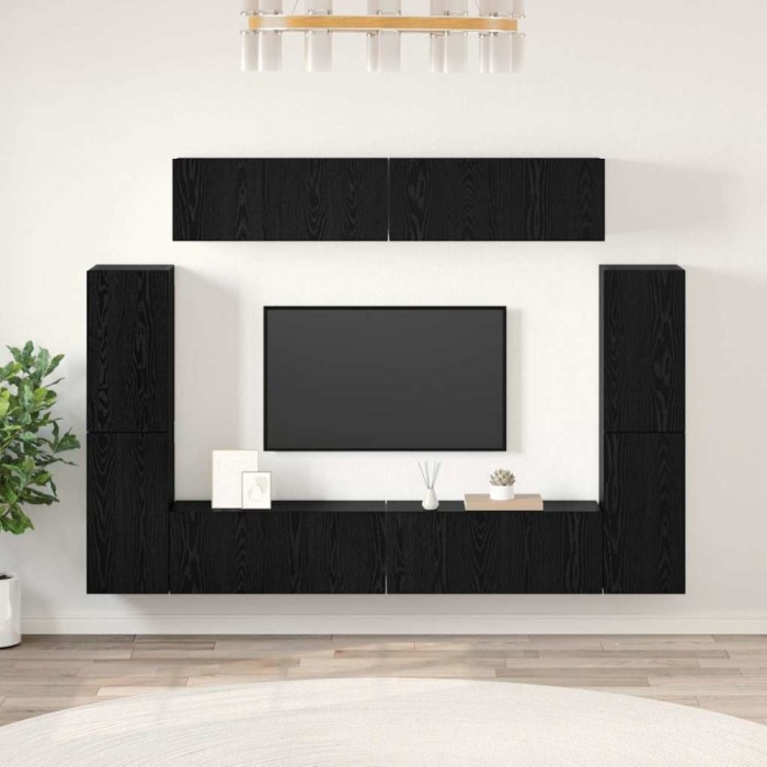 Set comodă TV Pe perete 8 pcs Stejar negru 80 x 30 x 30.5 cm