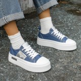 Tenisi Dama Denim Albastru cu Platforma 3cm, Marimea 38. Adidasi Casual, Material Textil Respirabil, Talpa Plata din Cauciuc