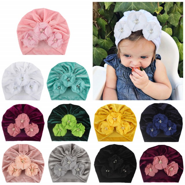 Caciulita tip turban din catifea cu flori aplicate (Marime Disponibila: 6-9  | Okazii.ro