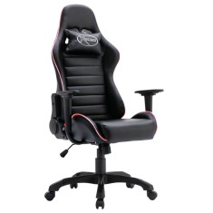 Scaun de racing cu lumini LED, negru, piele ecologică foto