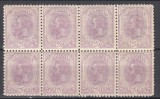 ROMANIA1893 LP 51 g REGELE CAROL I SPIC DE GRAU FILIGRAN PR FILIGRAN INVERSAT RP 25 BANI VIOLET BLOC DE 8 TIMBRE GUMA ORIGINALA STARE MNH, Nestampilat