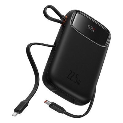 POWER BANK Baseus Qpow2, 10000mAh, 22.5W, 1 x USB; 1 x USB Type-C, 1 x Lightning, total 3A, include cablu USB Type-C 0.3m, negru, &amp;quot;P10055003113-00&amp;quot; (t foto