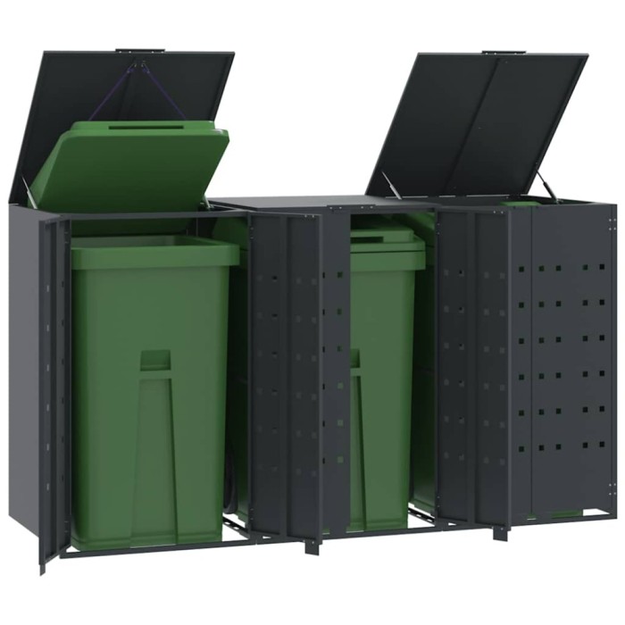 vidaXL Depozitare coș gunoi roți 3 coșuri antracit 207x79x117 cm oțel 3279983